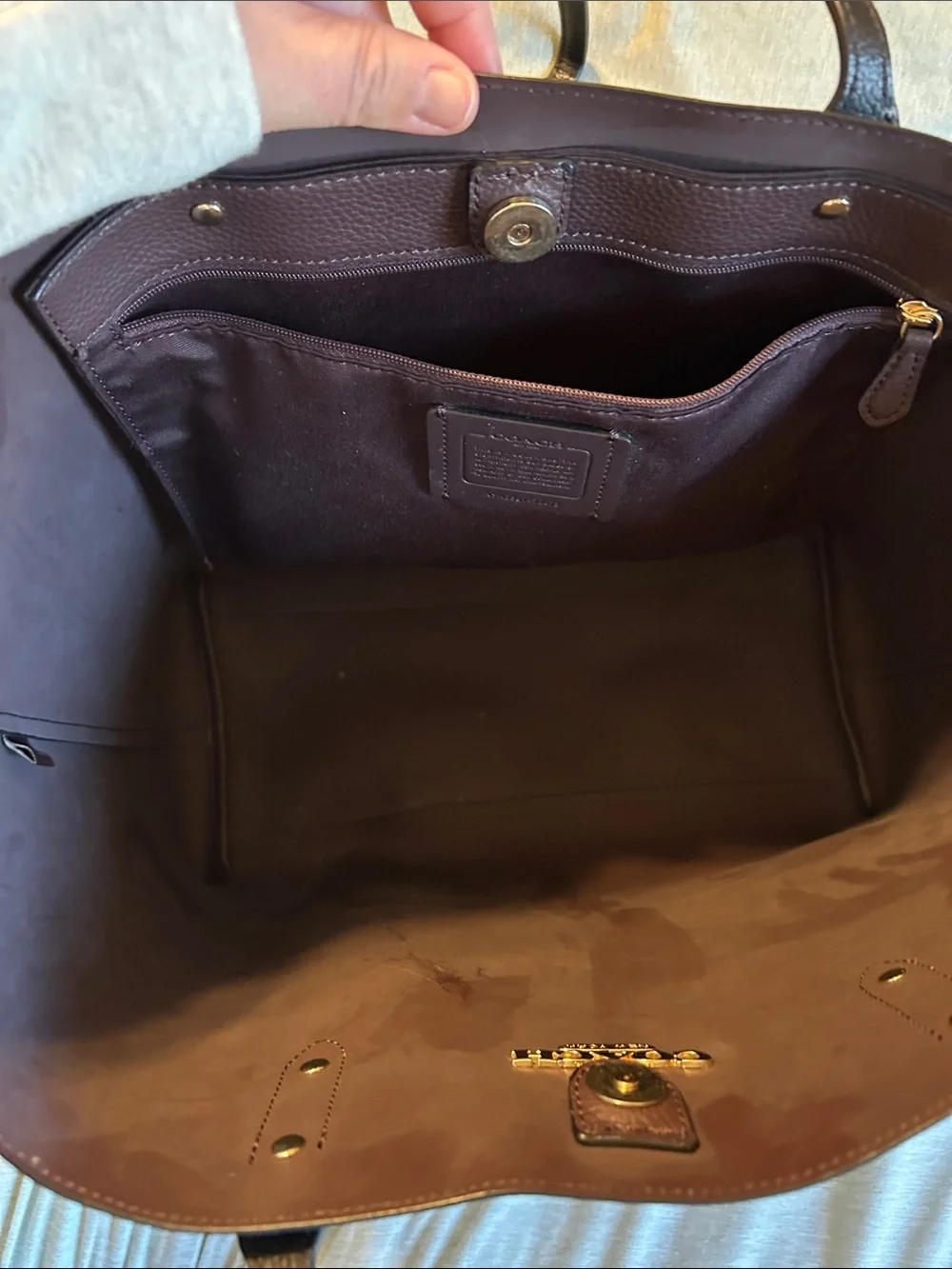 Coach Black Pebbled Leather Tote with Gold Logo